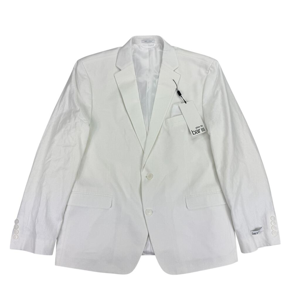 Bar III Mens Slim Fit Linen Cotton Solid Suit Jacket White 46R
